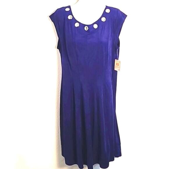 Robbie Bee Signature Deep Blue Dress with Grommets at Neckline, Size Large - Picture 1 of 7